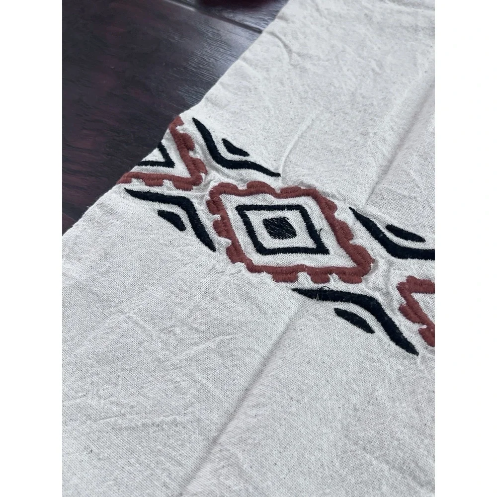 IKEA JATTESLIDE Pillow Covers Set of 2 Cream Geometric Embroidered Tassel 16x23